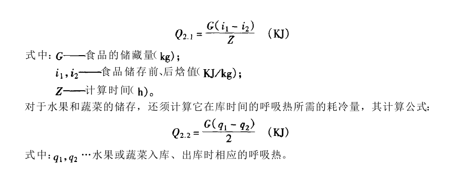 食品冷藏库好冷量计算
